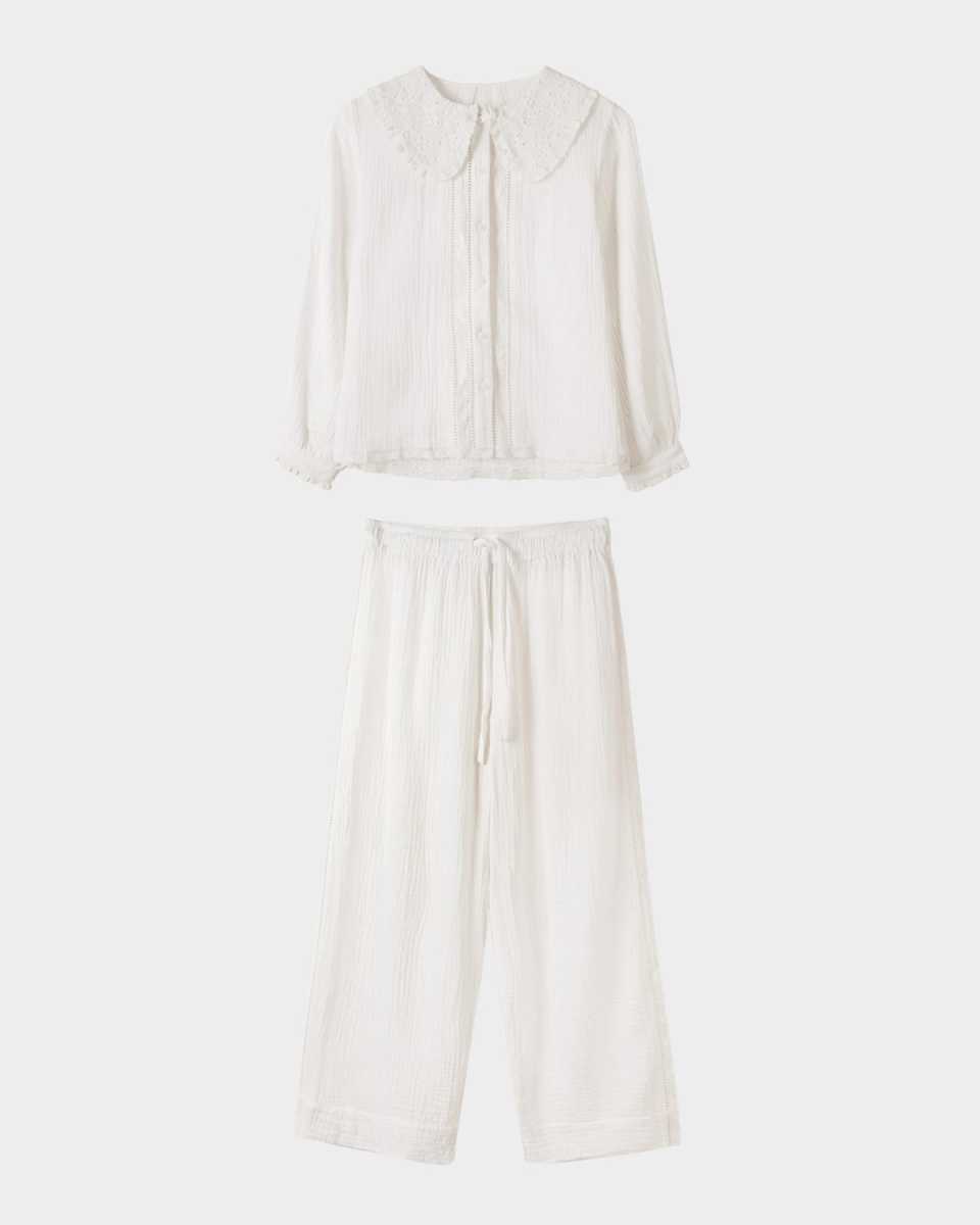 Fancy Collar Cotton Gauze Shirt and Trousers Set